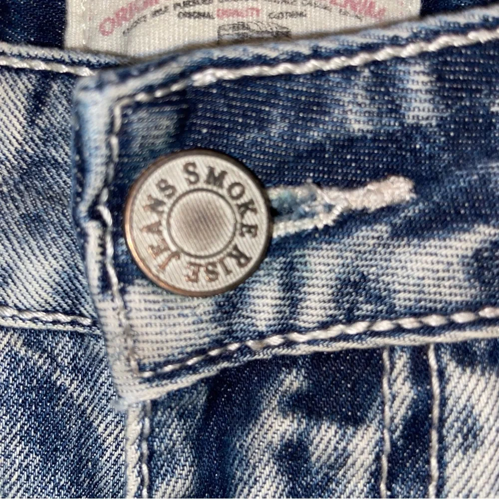 Smoke Rise Vintage Denim Jeans Mens 38X32 Distressed Moto Biker Zippers Y2K